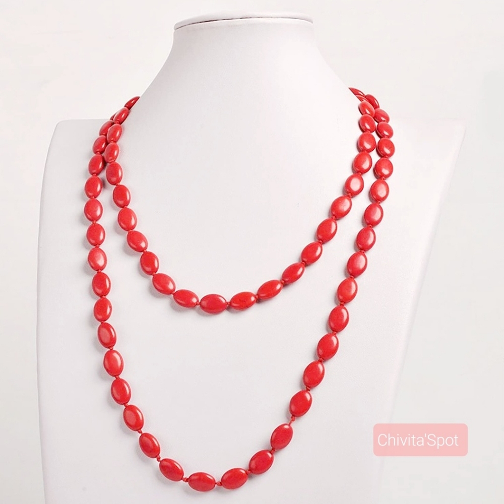 🛍 🆕️ double strand layers cluster red necklace pendant bib jewelry